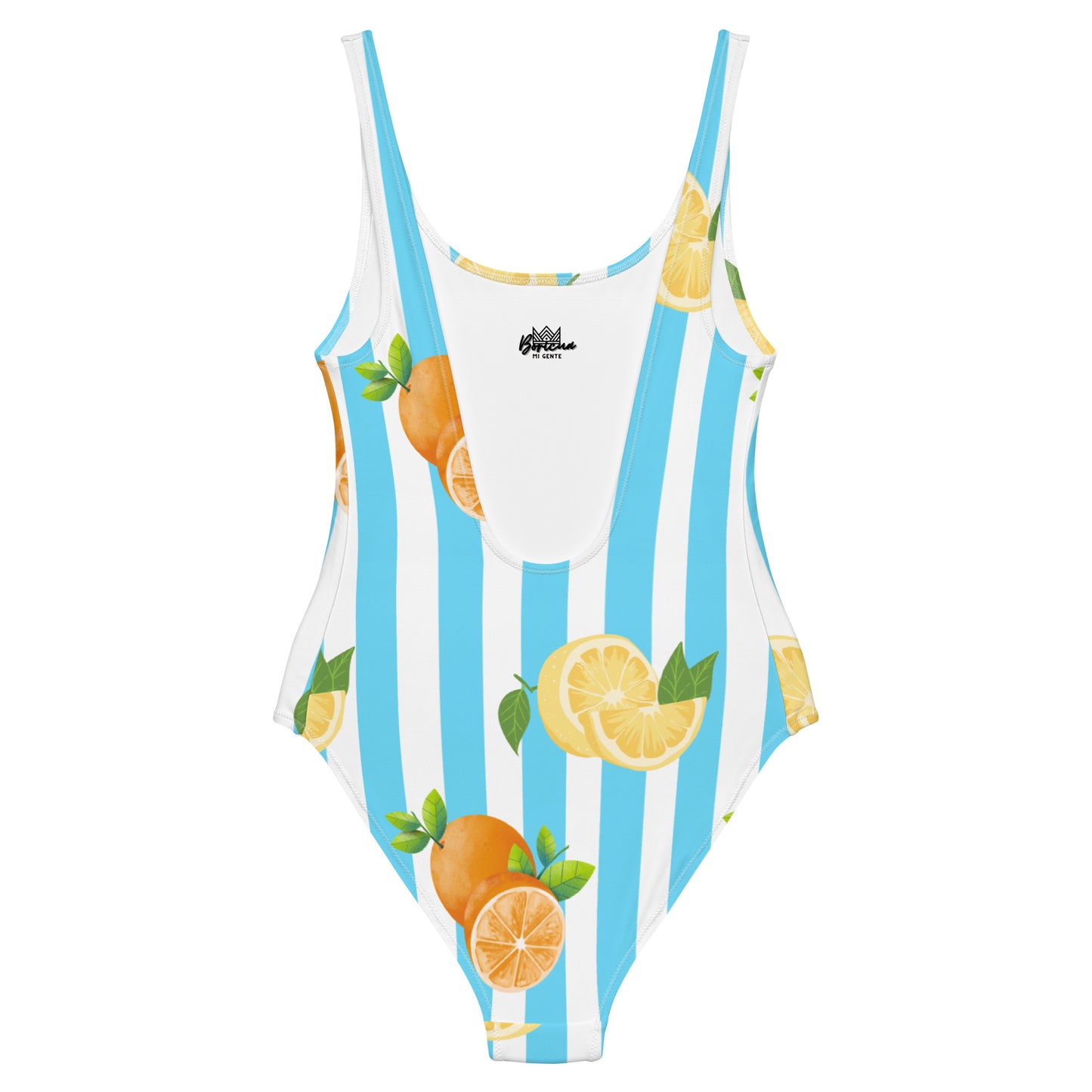 One-Piece Swimsuit- Blue Stripes with Fruits