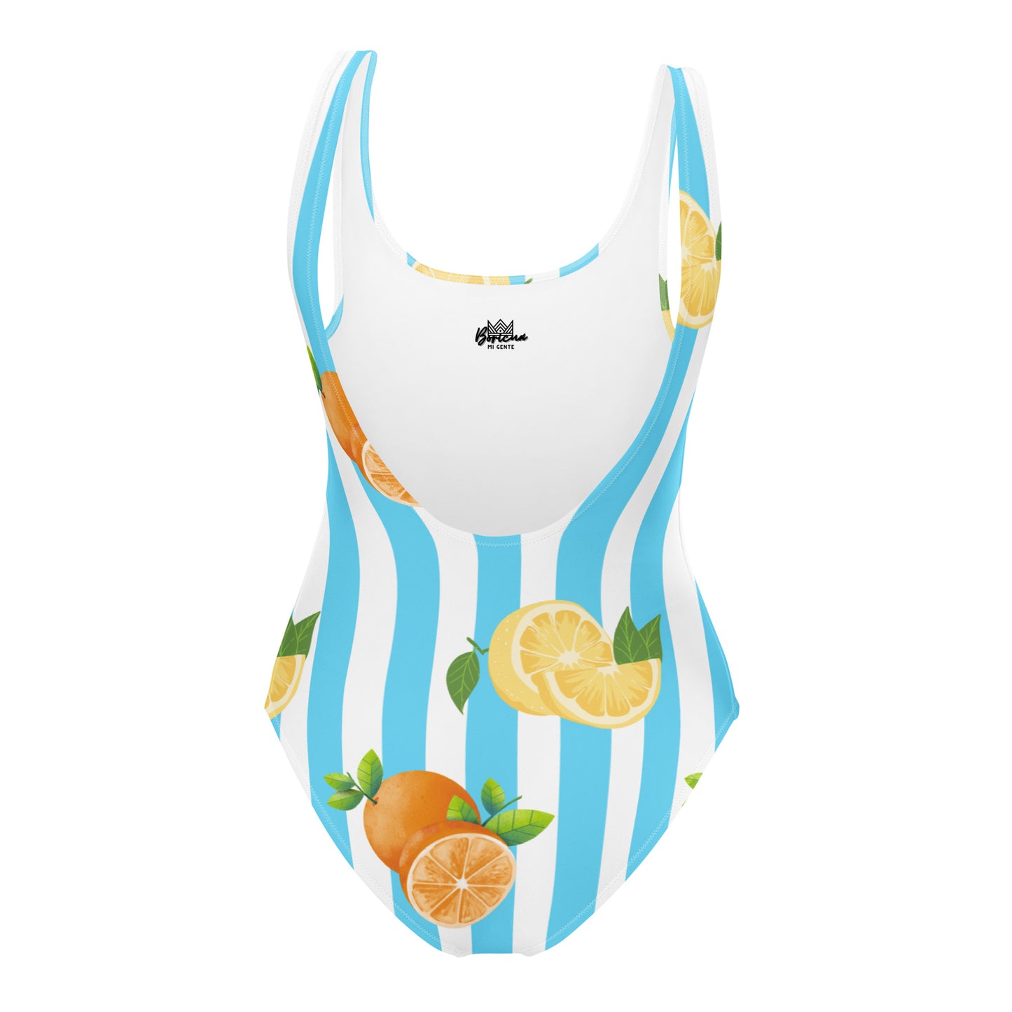 One-Piece Swimsuit- Blue Stripes with Fruits