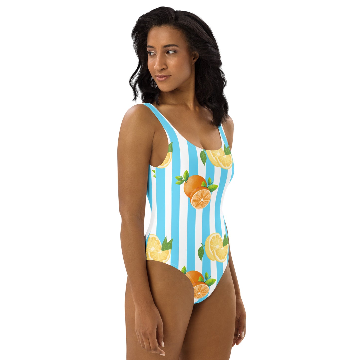 One-Piece Swimsuit- Blue Stripes with Fruits