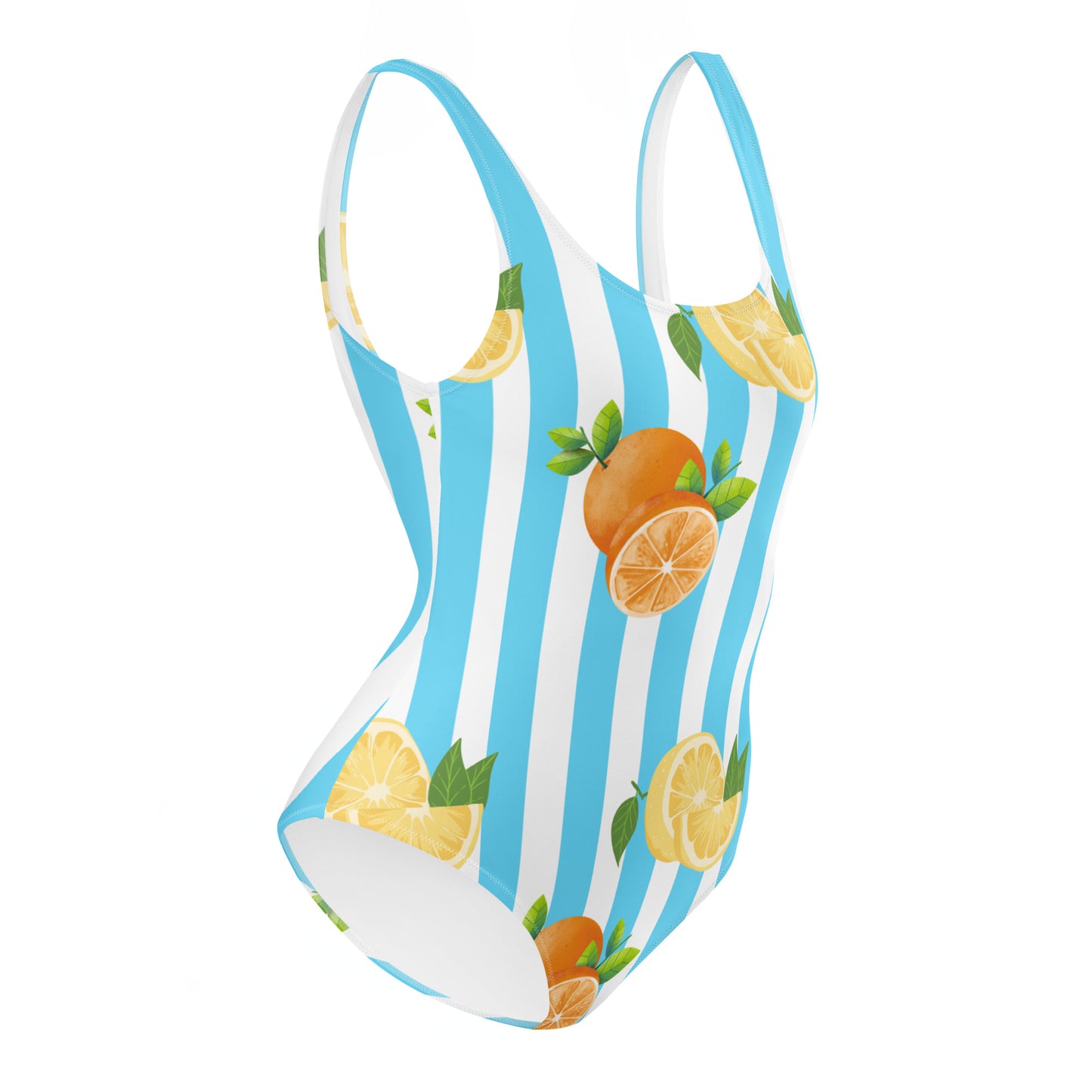 One-Piece Swimsuit- Blue Stripes with Fruits
