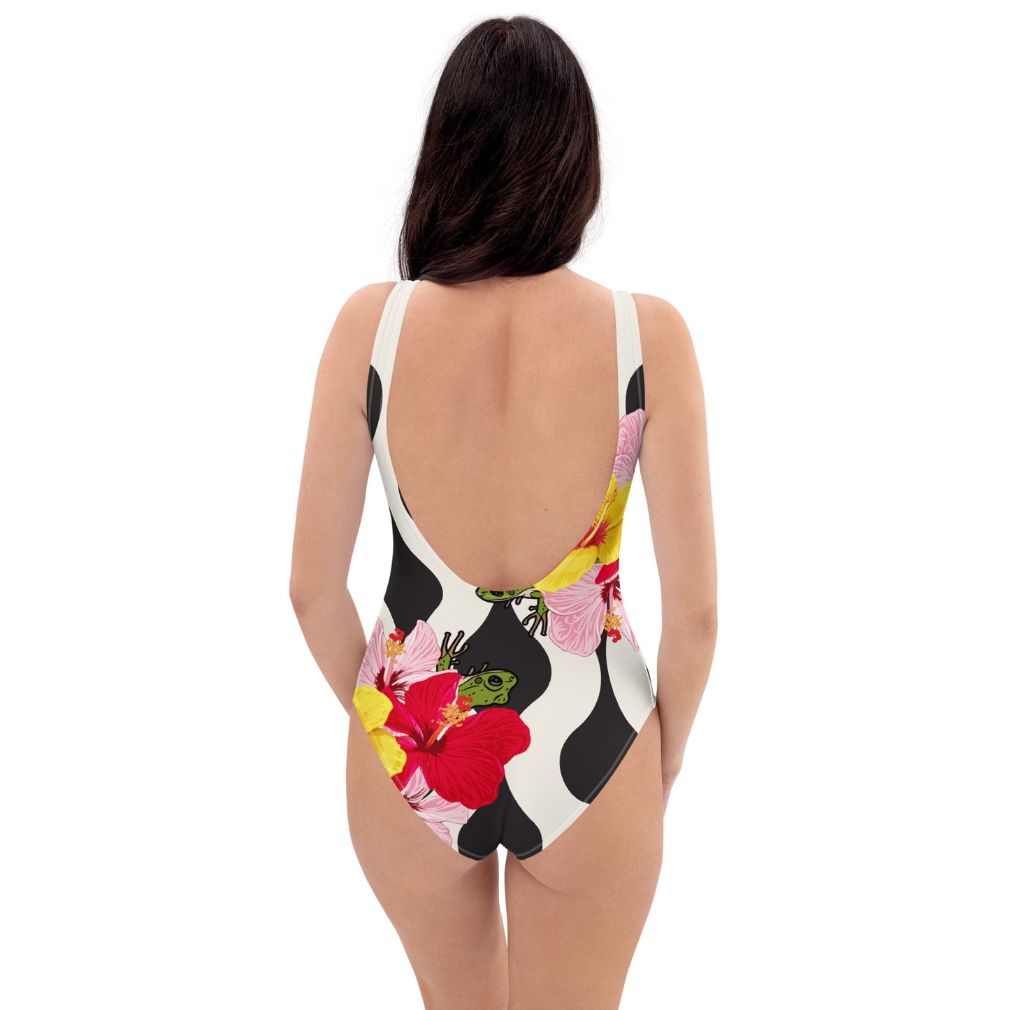 One-Piece Swimsuit- Coqui Hibiscus PR B&W