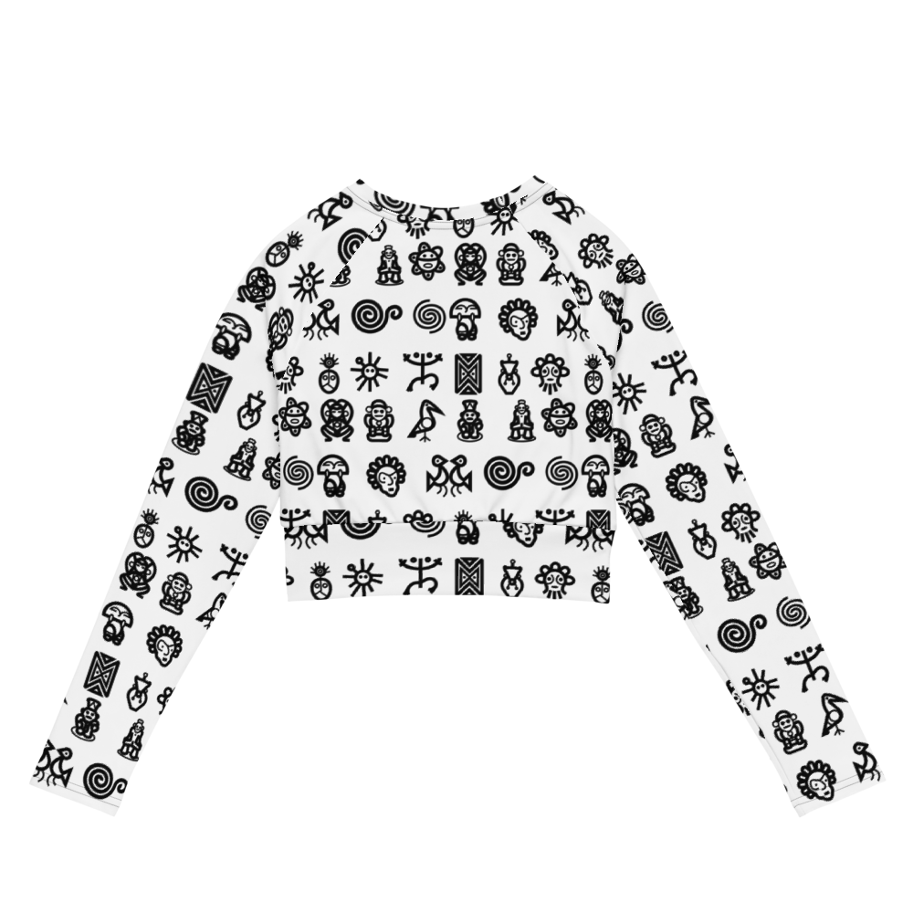 Recycled long-sleeve crop top -Taino Petroglyphs