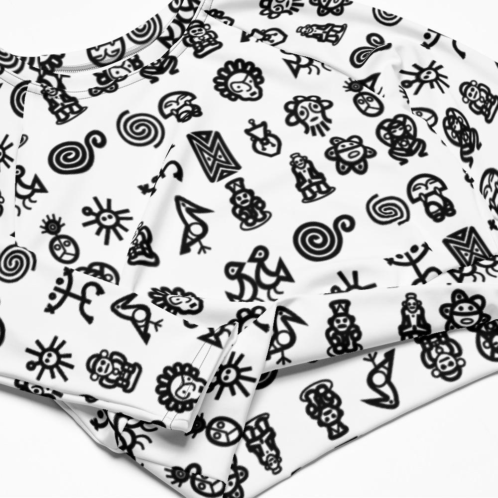 Recycled long-sleeve crop top -Taino Petroglyphs