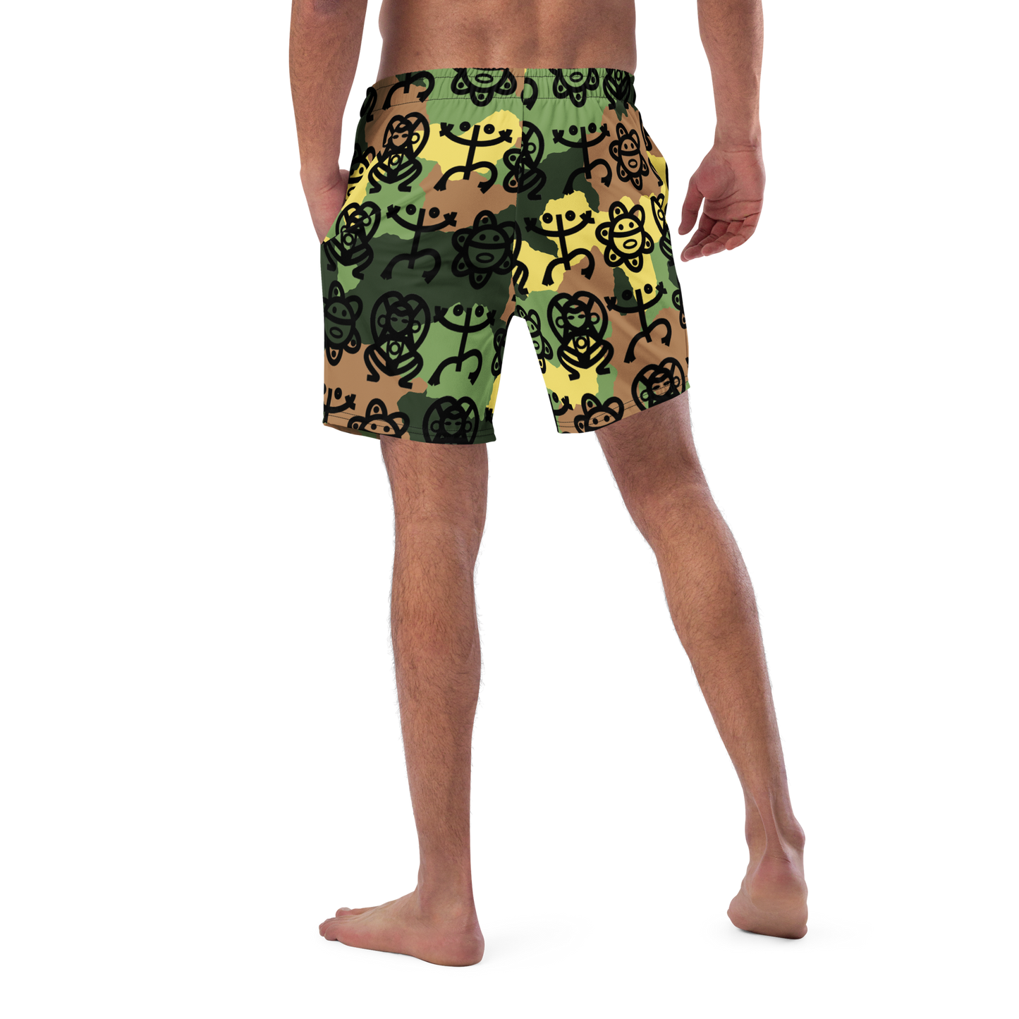 Men's swim trunks- Army Fatigue w. Taino Petroglyphs