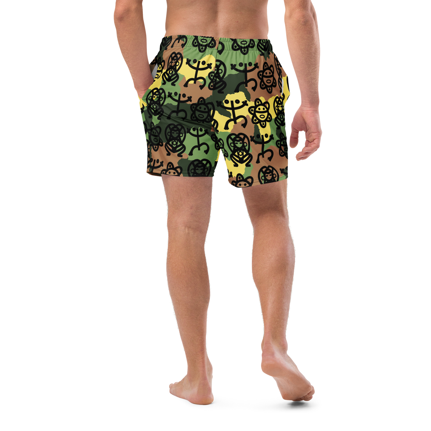 Men's swim trunks- Army Fatigue w. Taino Petroglyphs