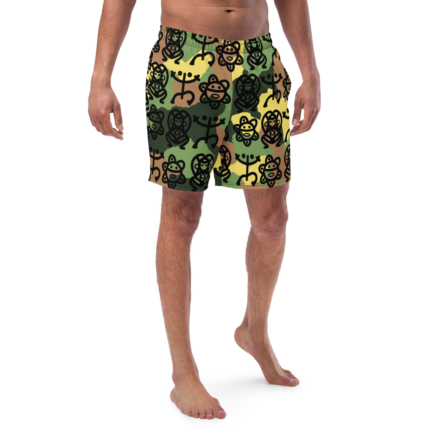 Men's swim trunks- Army Fatigue w. Taino Petroglyphs