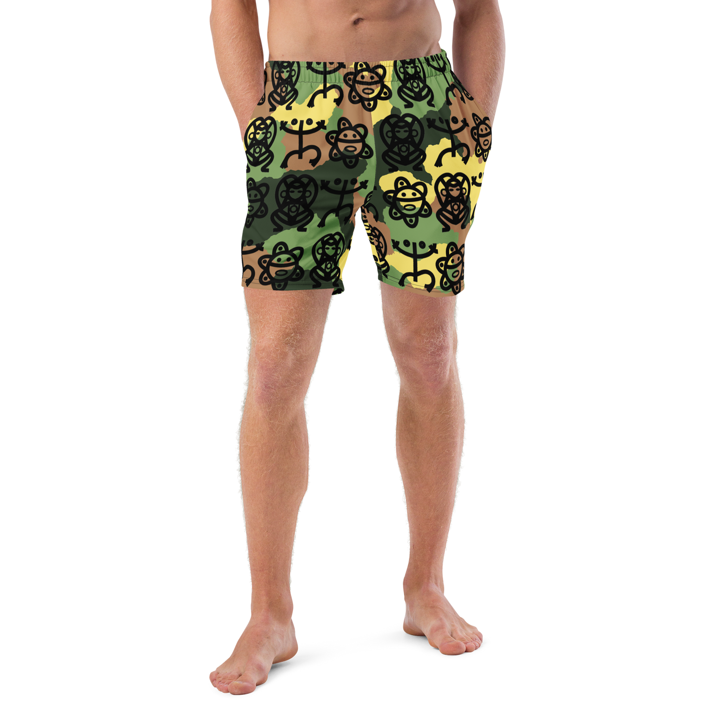 Men's swim trunks- Army Fatigue w. Taino Petroglyphs