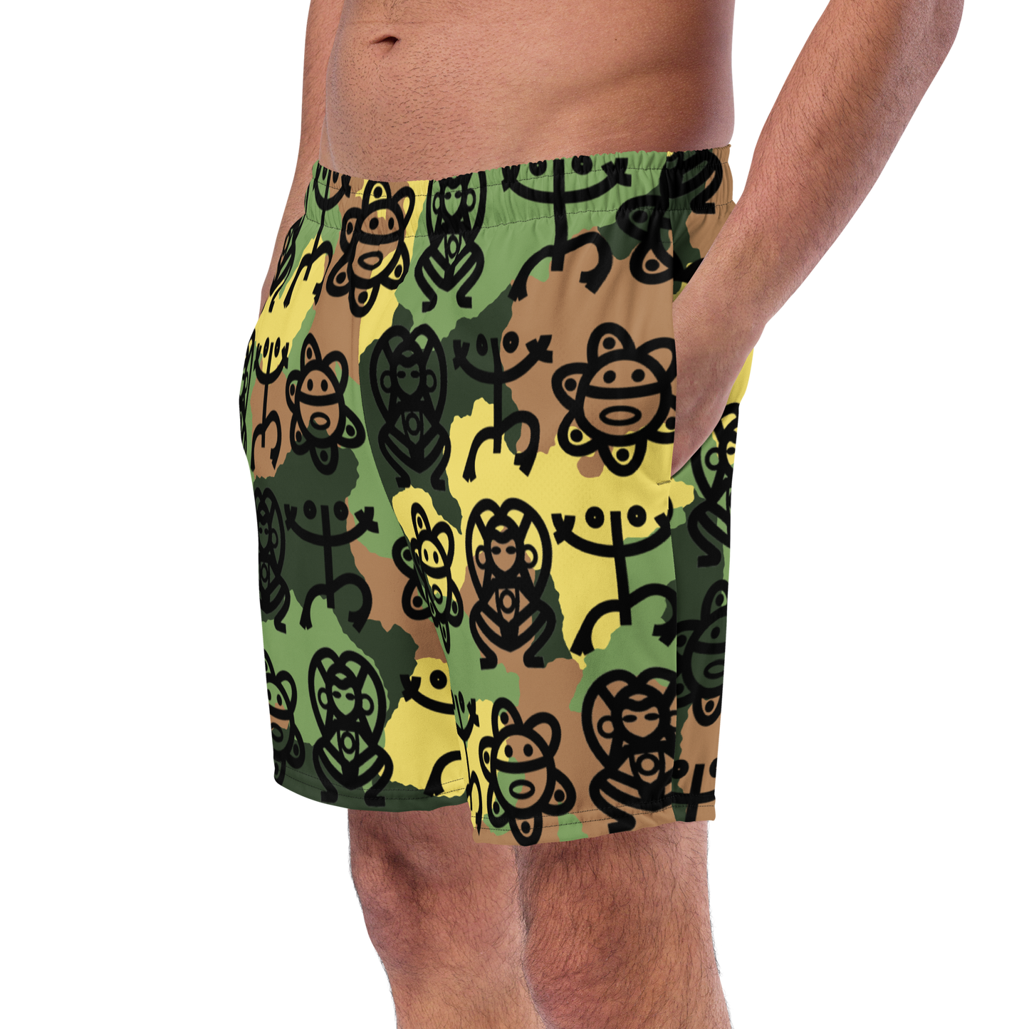 Men's swim trunks- Army Fatigue w. Taino Petroglyphs
