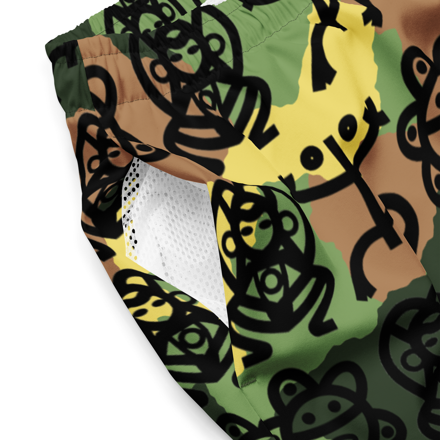 Men's swim trunks- Army Fatigue w. Taino Petroglyphs