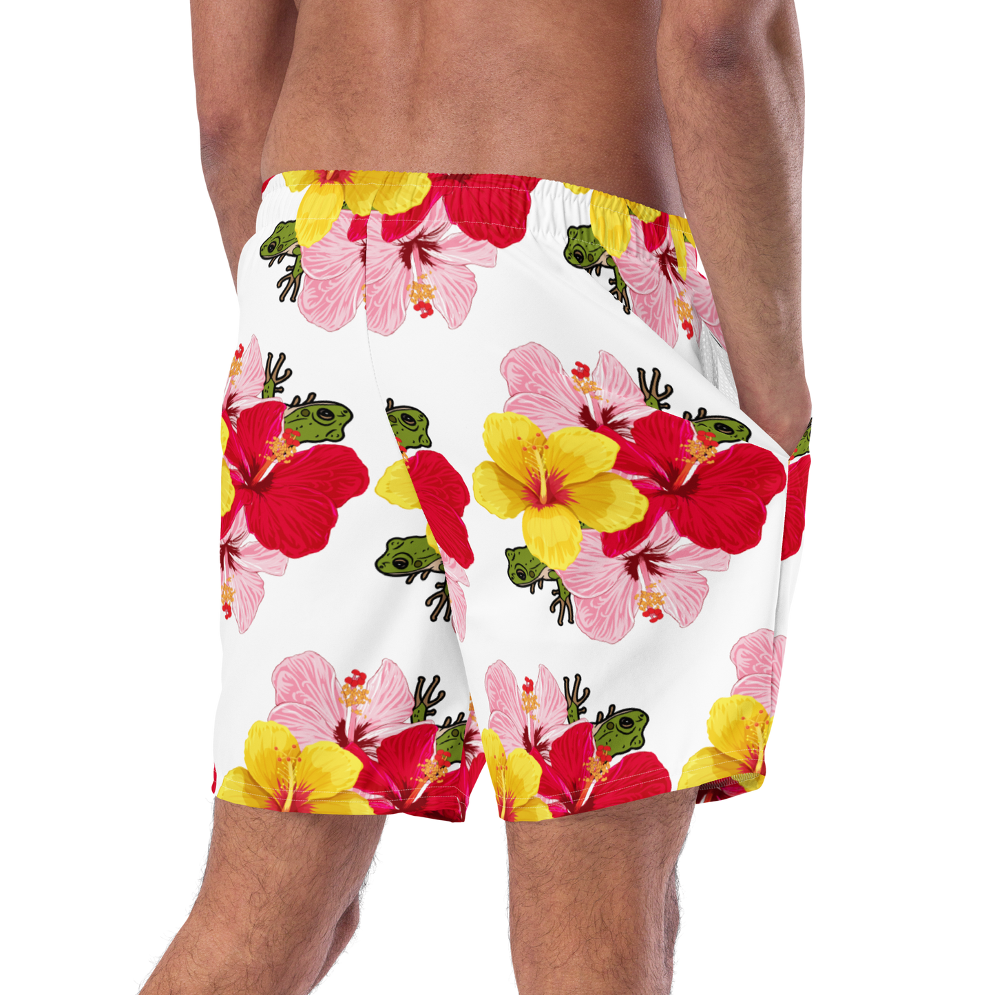 Men's swim trunks- Coqui with Hibiscus Flowers