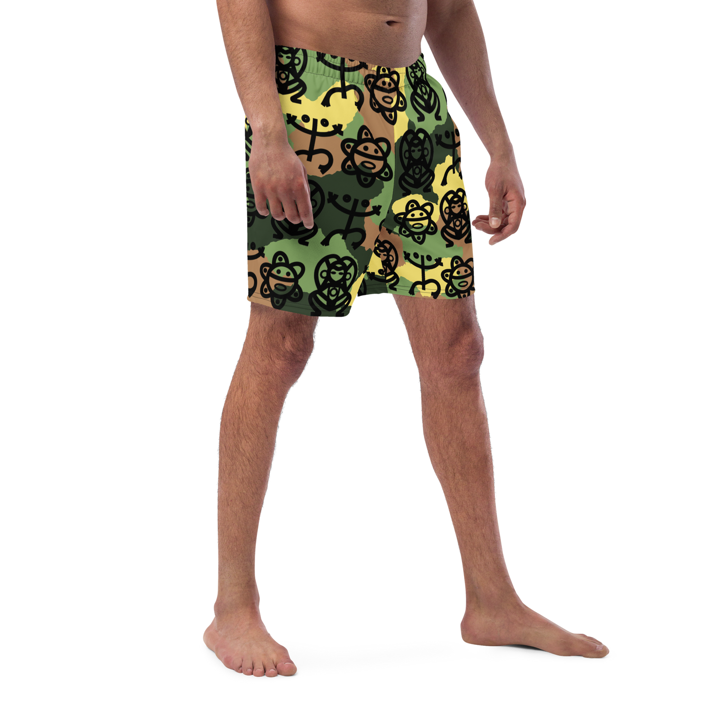 Men's swim trunks- Army Fatigue w. Taino Petroglyphs