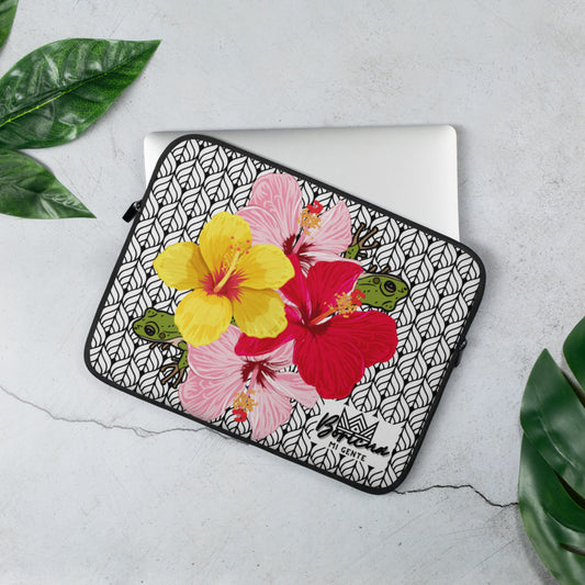 Laptop Sleeve- Coqui and Hibiscus Flowers