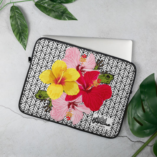Laptop Sleeve- Coqui and Hibiscus Flowers