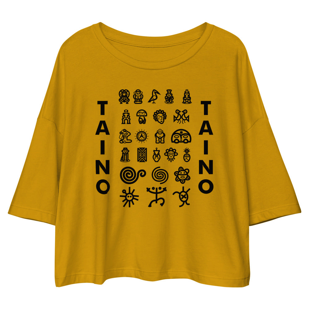 Loose drop shoulder crop top- Taino Petroglyphs