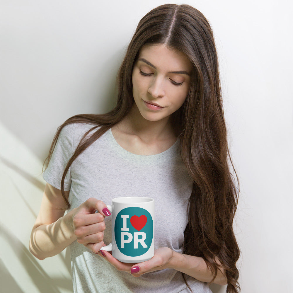 White glossy mug- I love PR