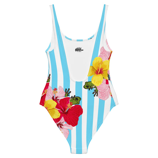 One-Piece Swimsuit- Blue Stripes con Coqui