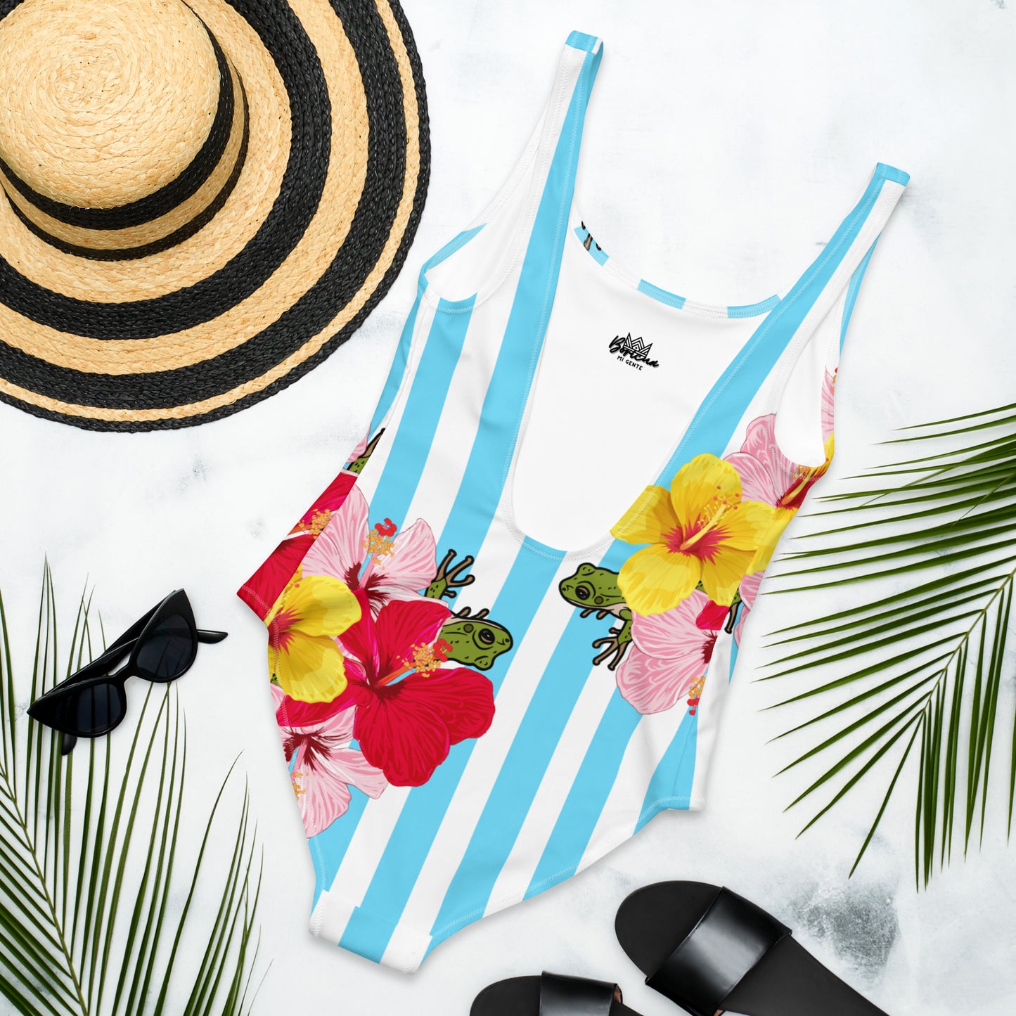 One-Piece Swimsuit- Blue Stripes con Coqui