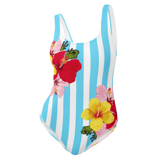 One-Piece Swimsuit- Blue Stripes con Coqui