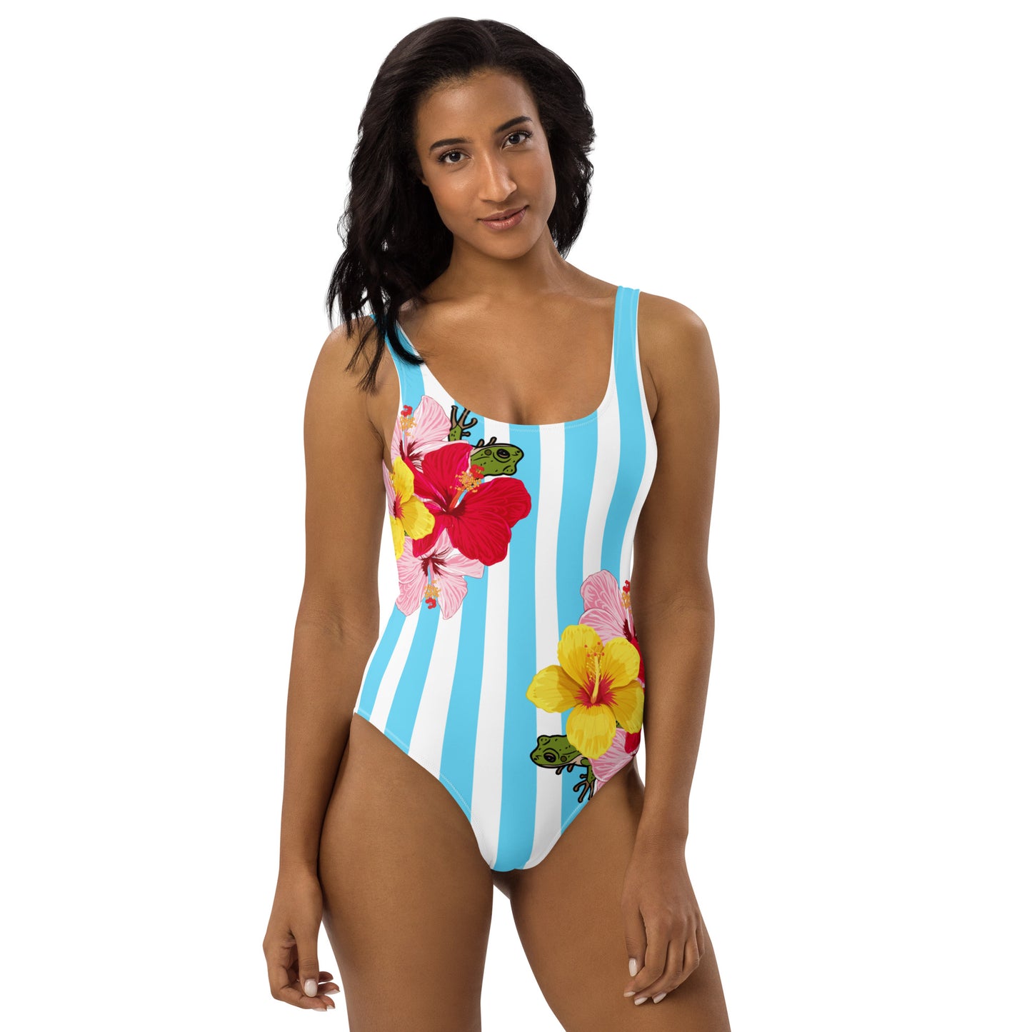 One-Piece Swimsuit- Blue Stripes con Coqui