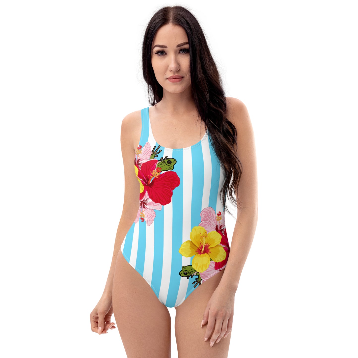 One-Piece Swimsuit- Blue Stripes con Coqui