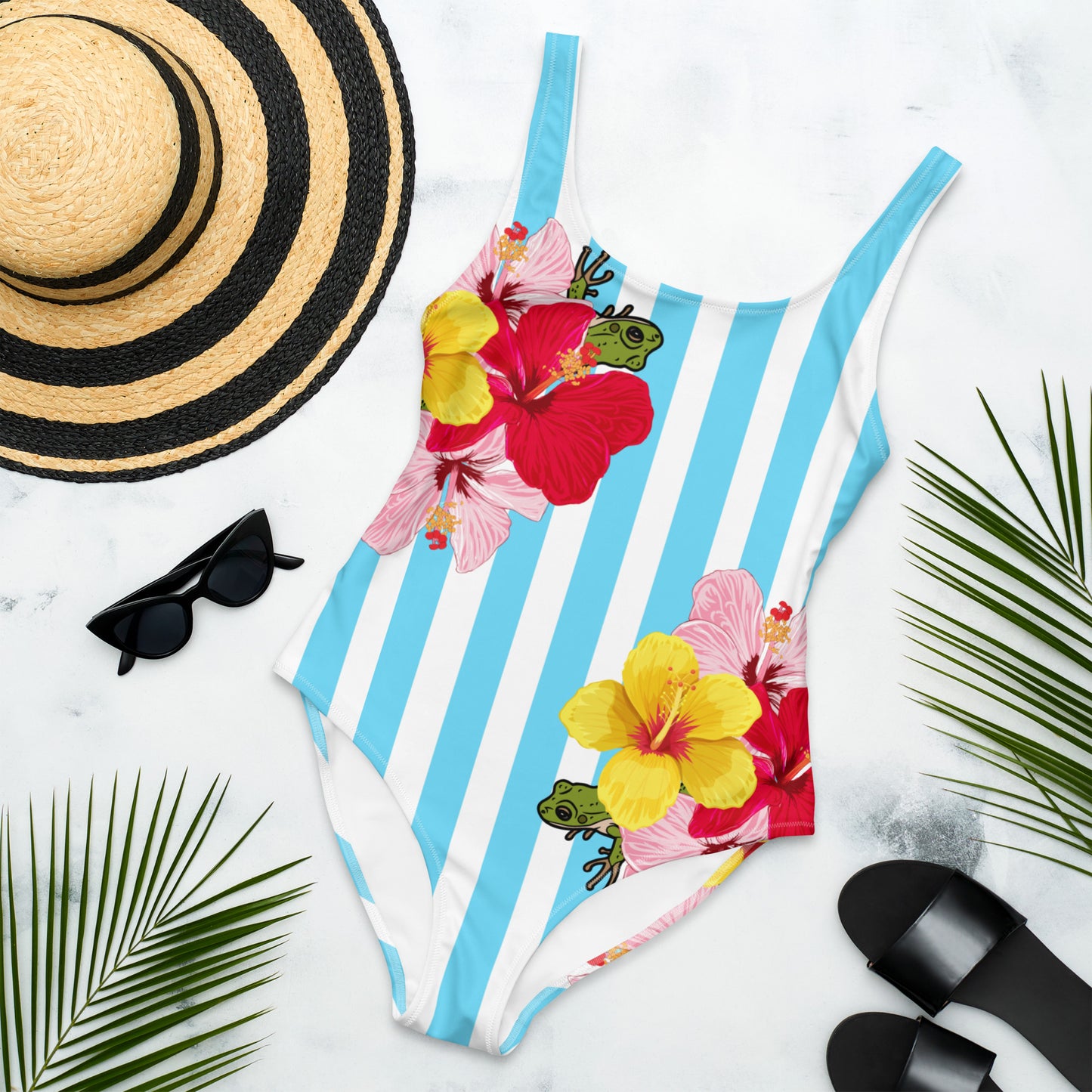 One-Piece Swimsuit- Blue Stripes con Coqui