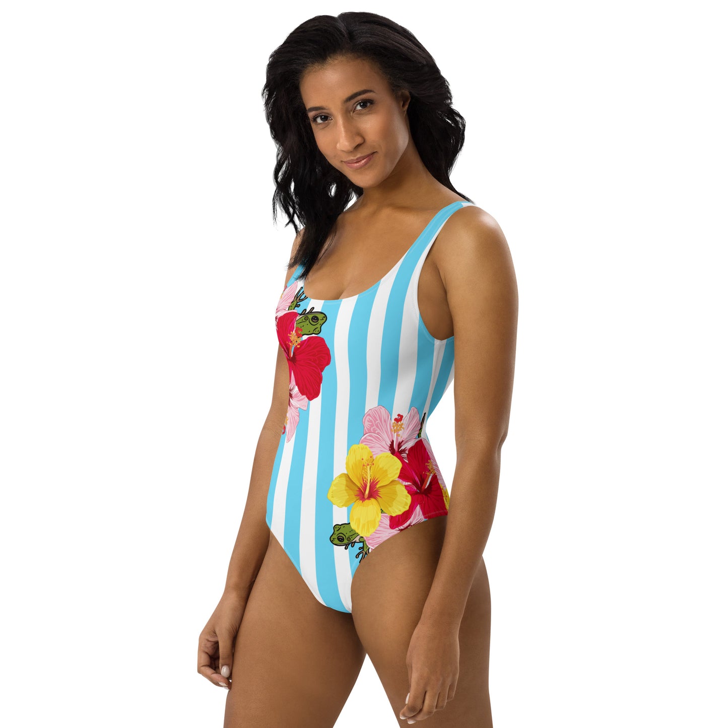 One-Piece Swimsuit- Blue Stripes con Coqui