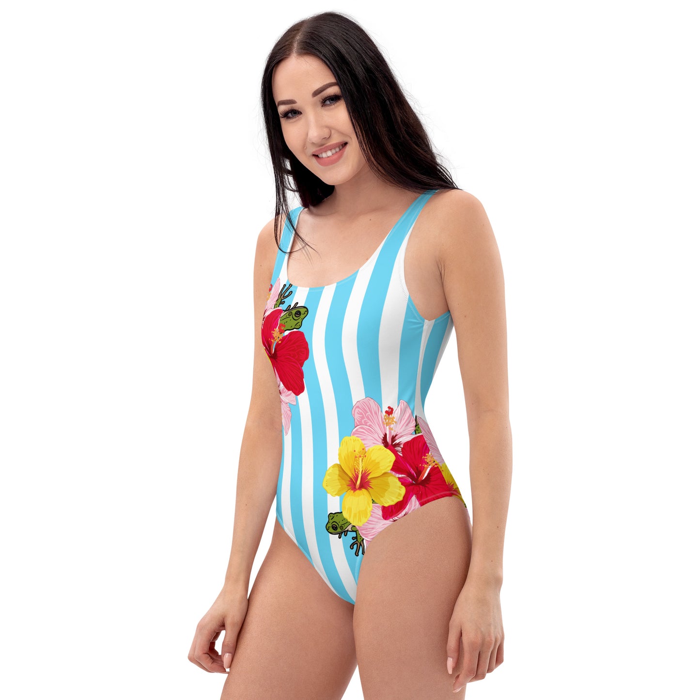 One-Piece Swimsuit- Blue Stripes con Coqui