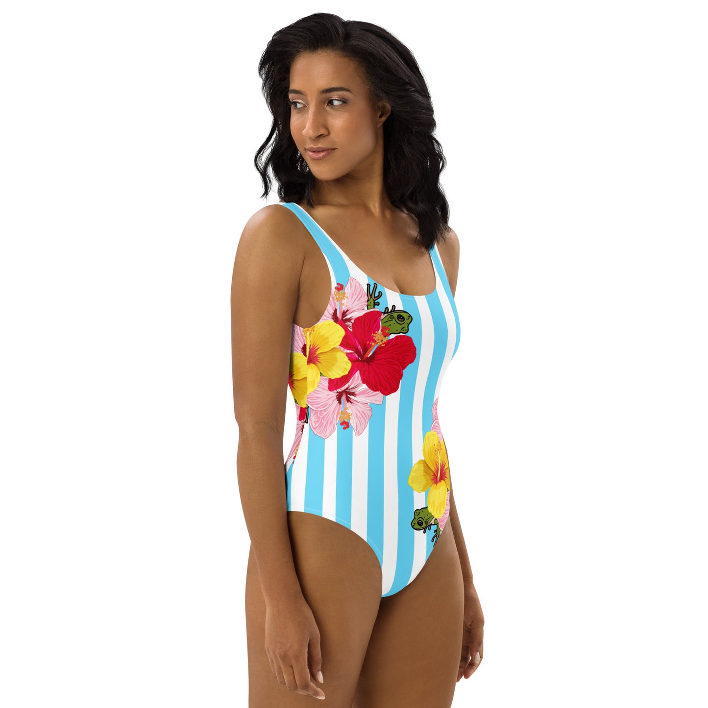 One-Piece Swimsuit- Blue Stripes con Coqui