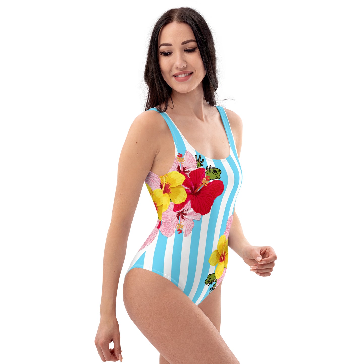 One-Piece Swimsuit- Blue Stripes con Coqui