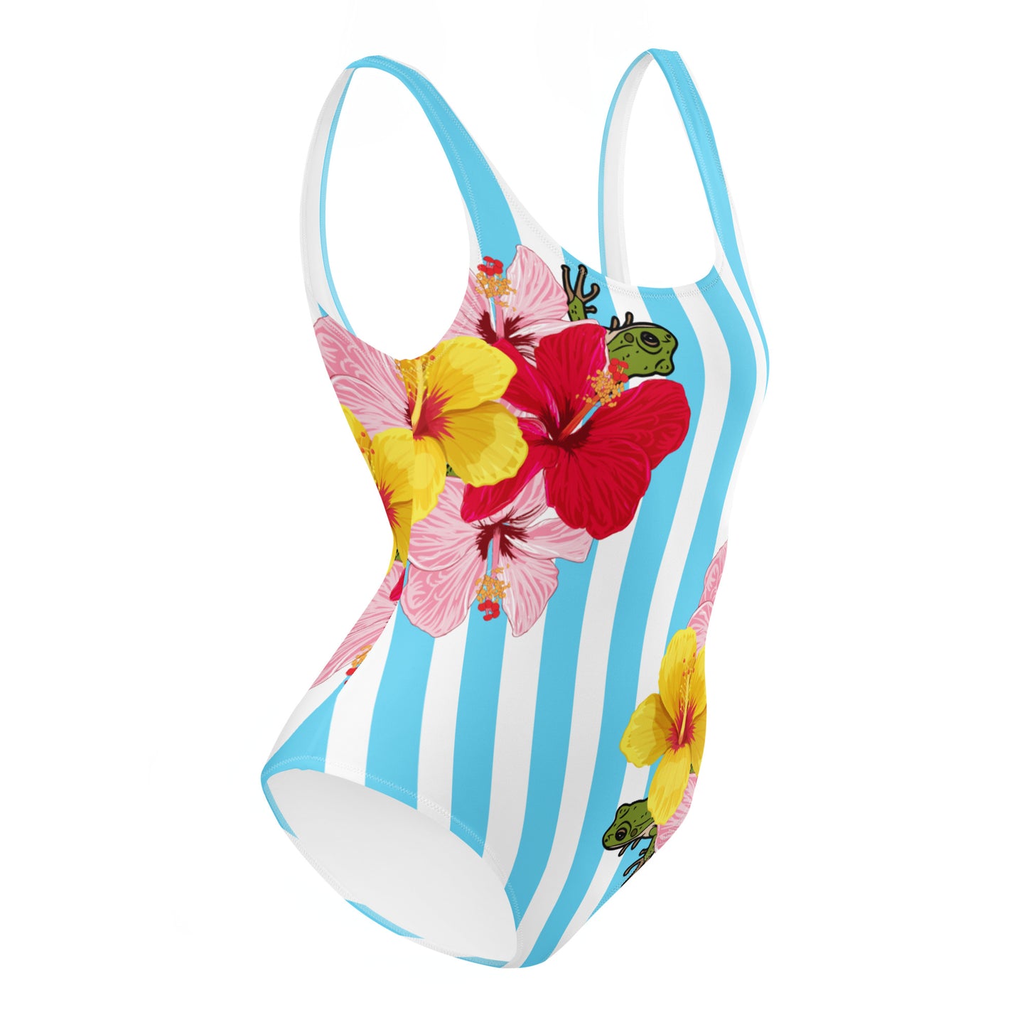 One-Piece Swimsuit- Blue Stripes con Coqui