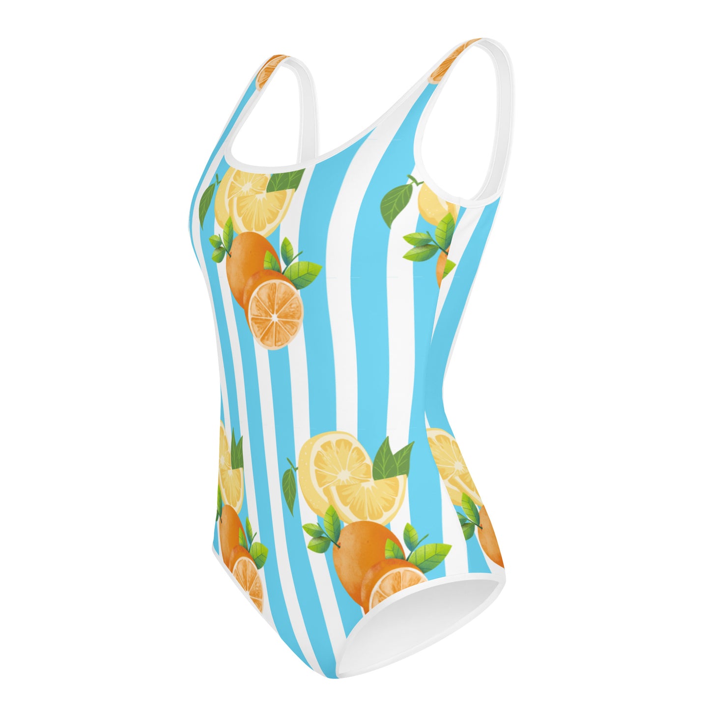 All-Over Print Youth Swimsuit- Blue Stripes Fruits