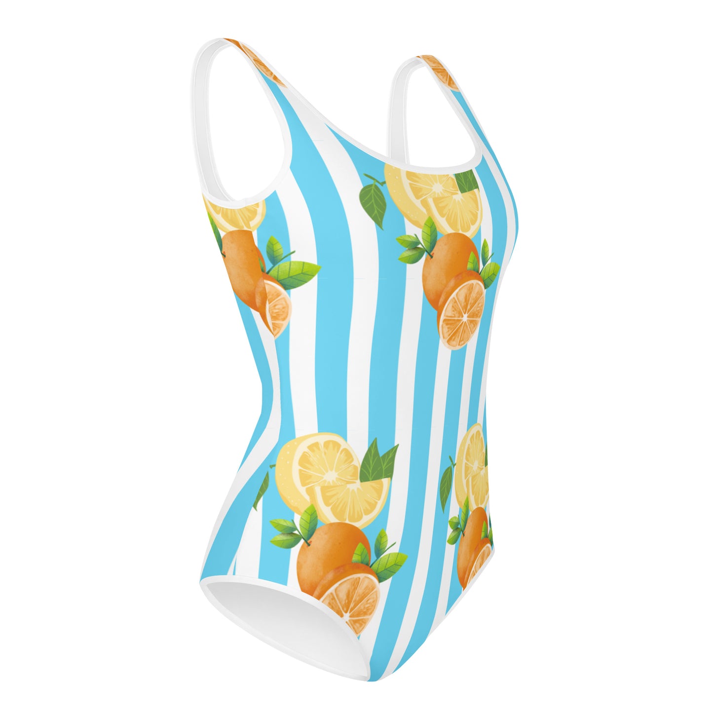 All-Over Print Youth Swimsuit- Blue Stripes Fruits