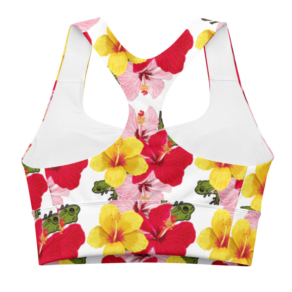 Longline sports bra- Coqui and Hibiscus Flowers