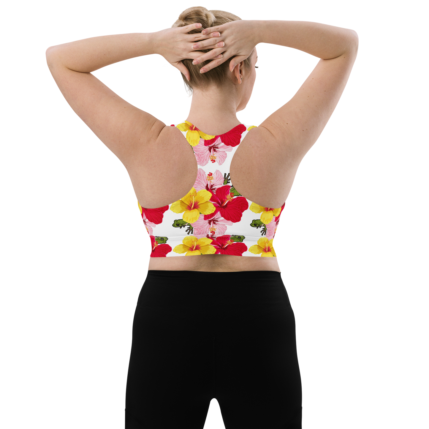 Longline sports bra- Coqui and Hibiscus Flowers