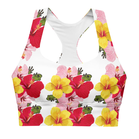 Longline sports bra- Coqui and Hibiscus Flowers