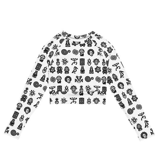 Recycled long-sleeve crop top -Taino Petroglyphs