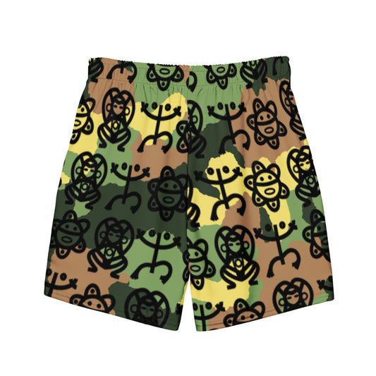 Men's swim trunks- Army Fatigue w. Taino Petroglyphs