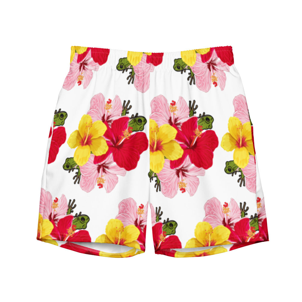 Men's swim trunks- Coqui with Hibiscus Flowers