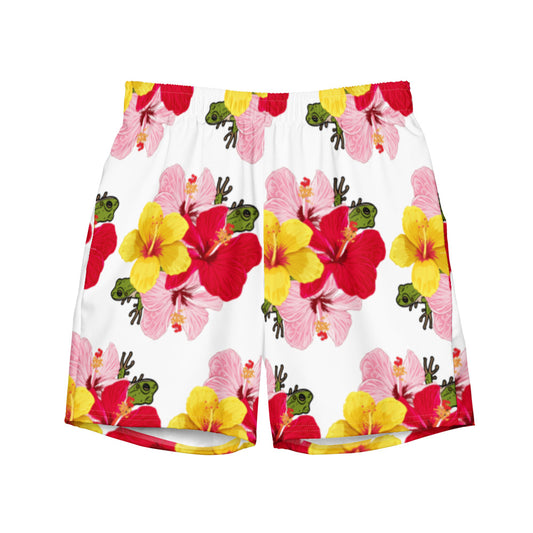 Men's swim trunks- Coqui with Hibiscus Flowers