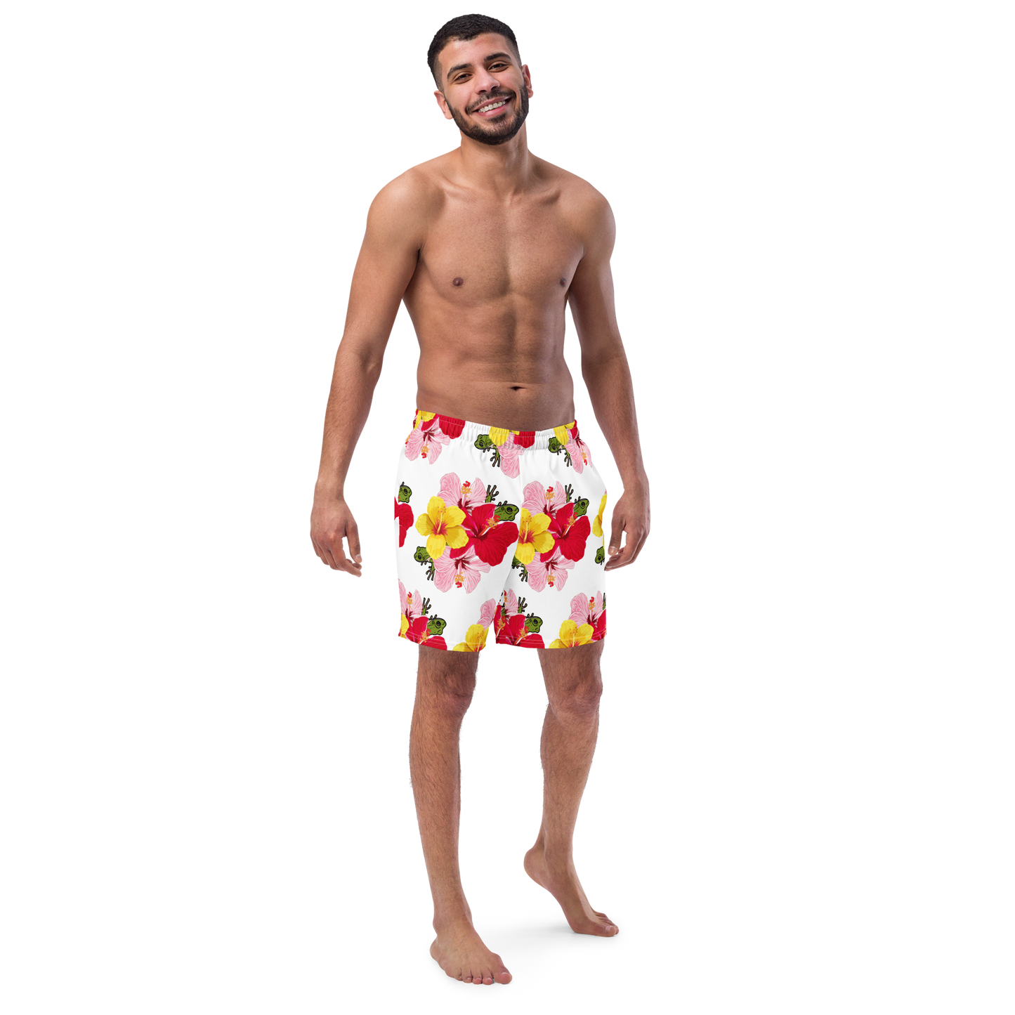 Men's swim trunks- Coqui with Hibiscus Flowers