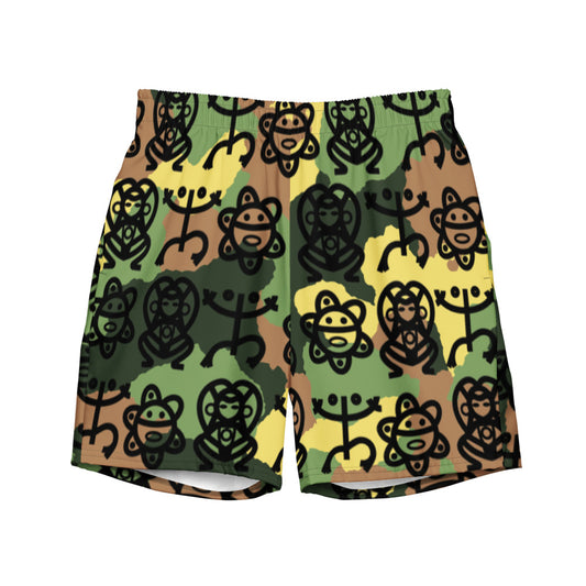 Men's swim trunks- Army Fatigue w. Taino Petroglyphs