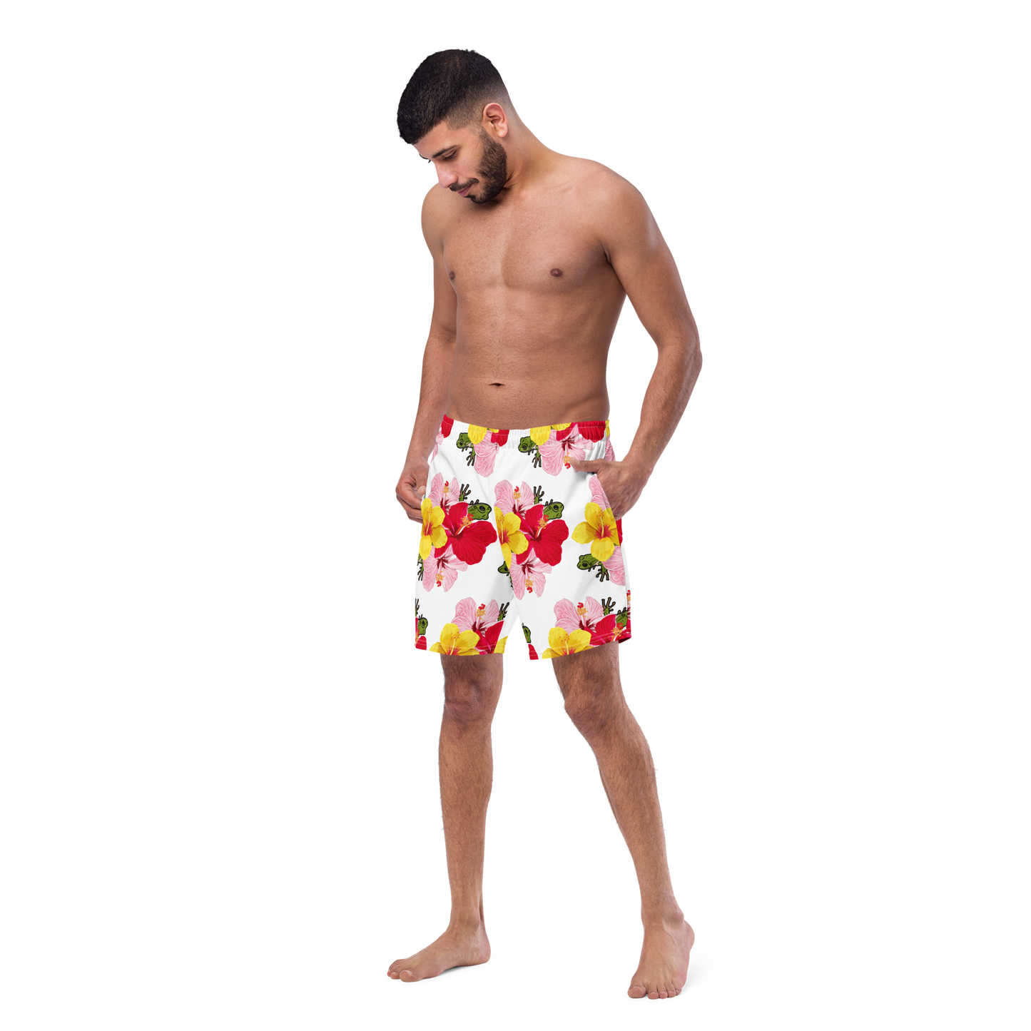 Men's swim trunks- Coqui with Hibiscus Flowers