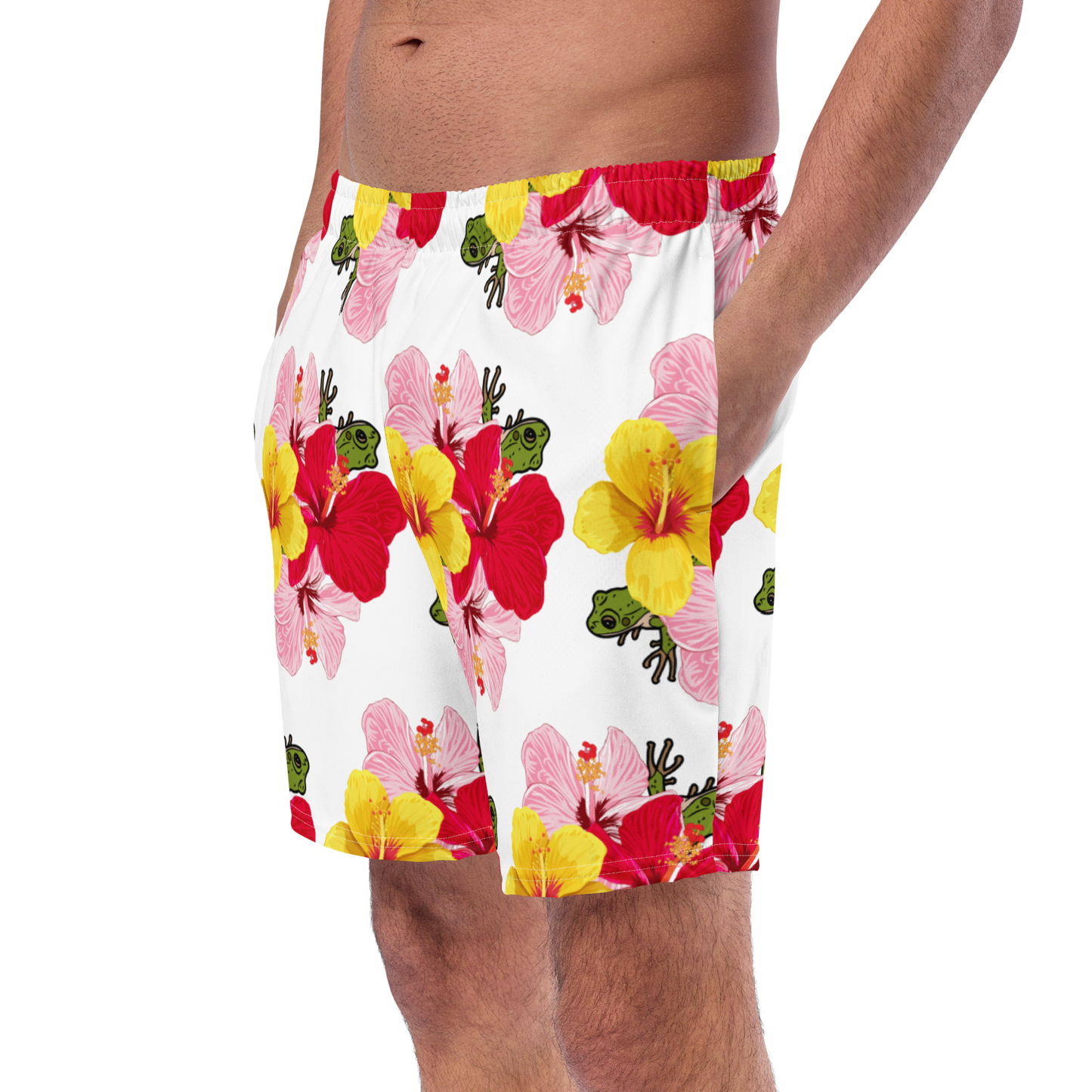 Men's swim trunks- Coqui with Hibiscus Flowers