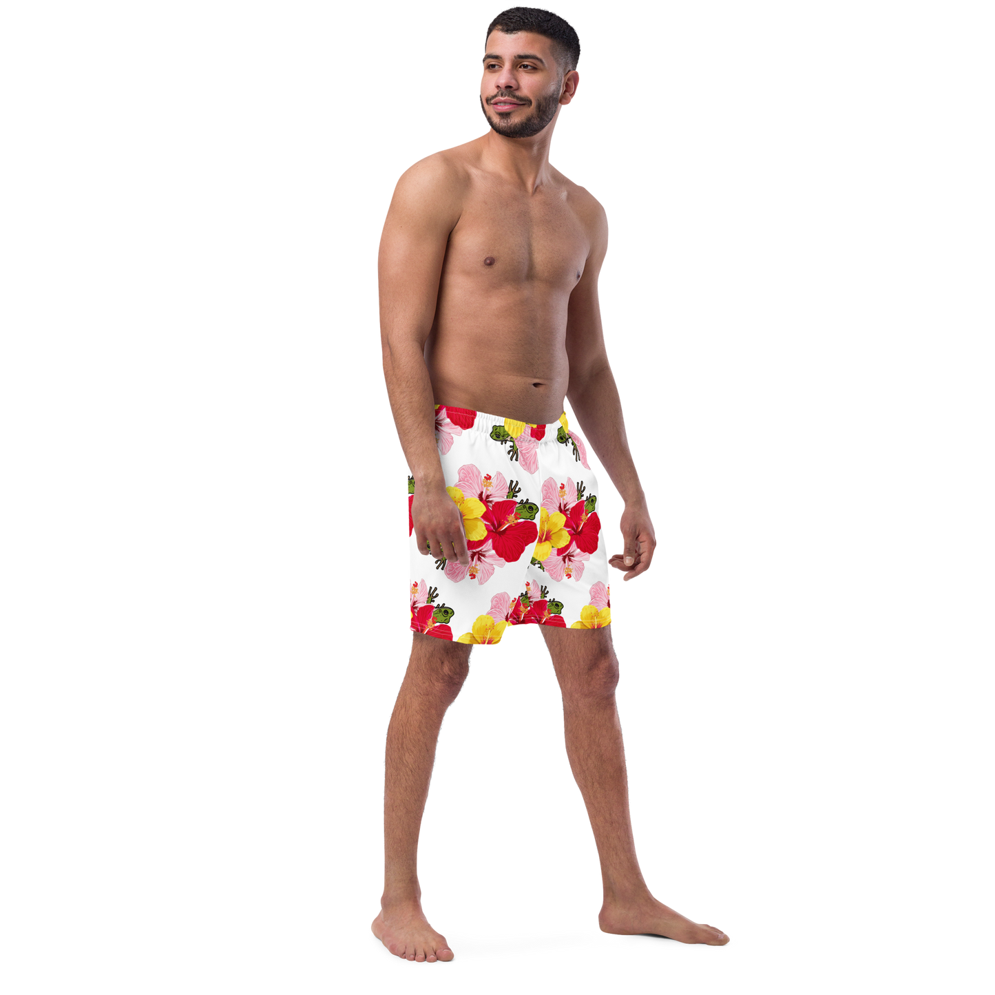 Men's swim trunks- Coqui with Hibiscus Flowers