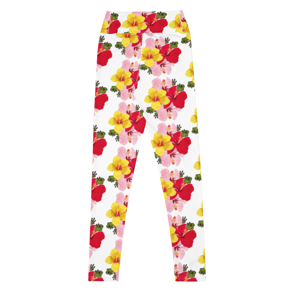 Yoga Leggings- Coqui and Hibiscus Flowers