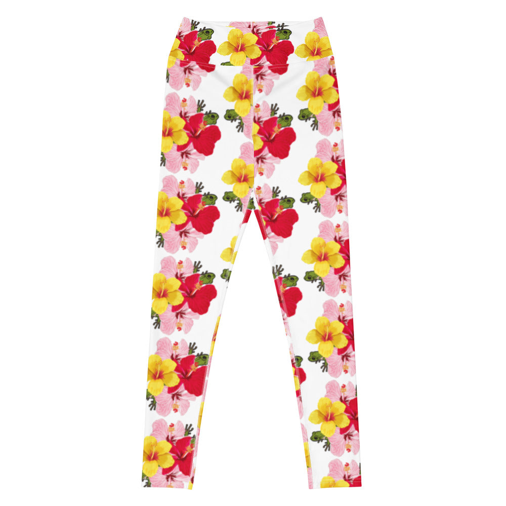 Yoga Leggings- Coqui and Hibiscus Flowers