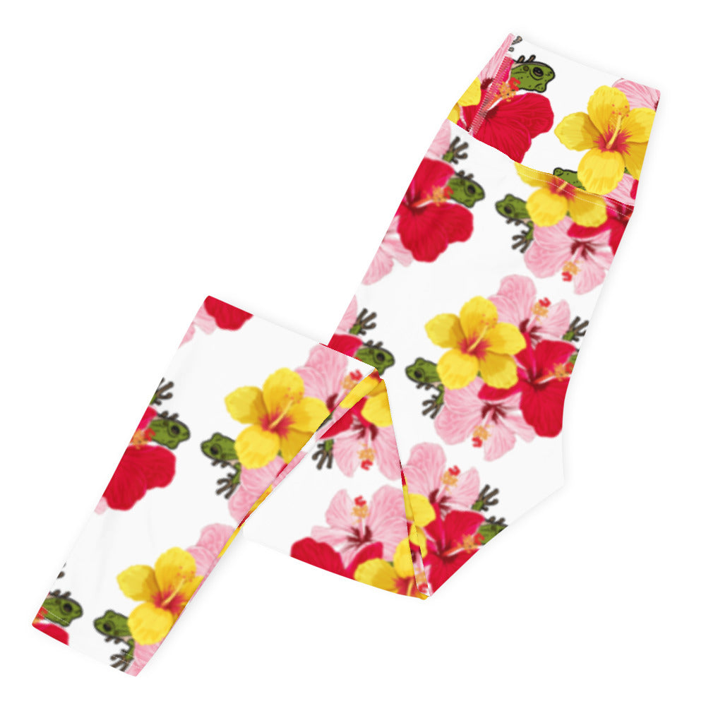 Yoga Leggings- Coqui and Hibiscus Flowers