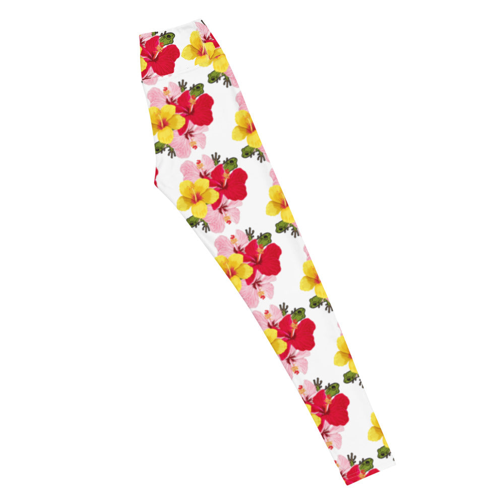 Yoga Leggings- Coqui and Hibiscus Flowers