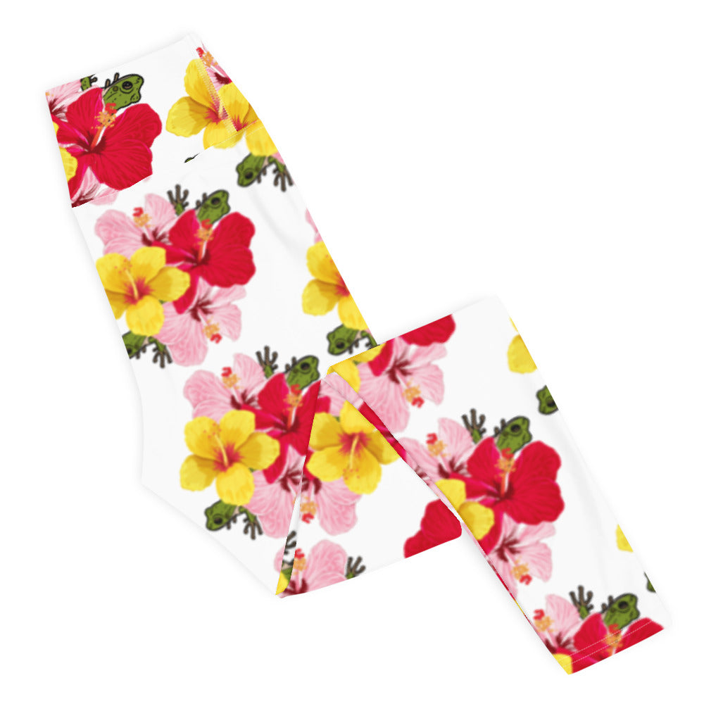 Yoga Leggings- Coqui and Hibiscus Flowers