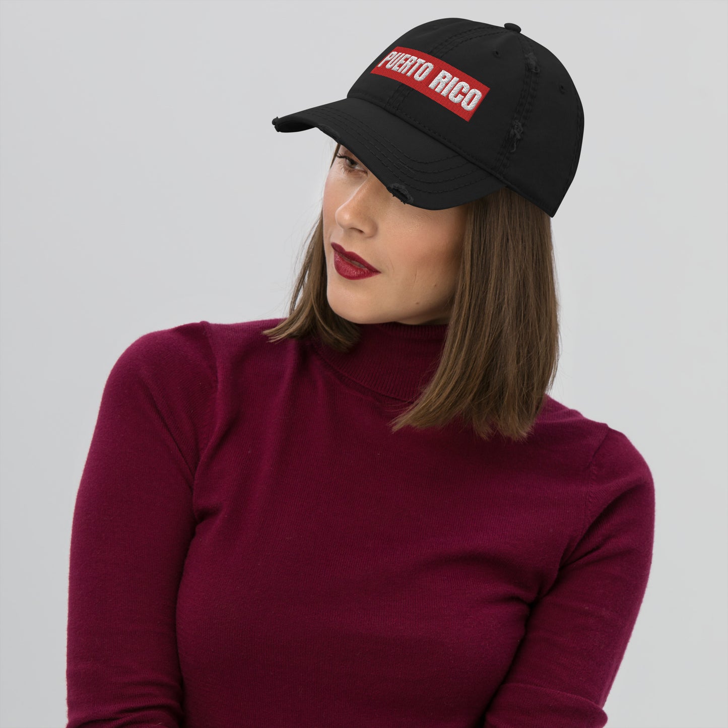 Distressed Dad Hat- Puerto Rico with Red Background